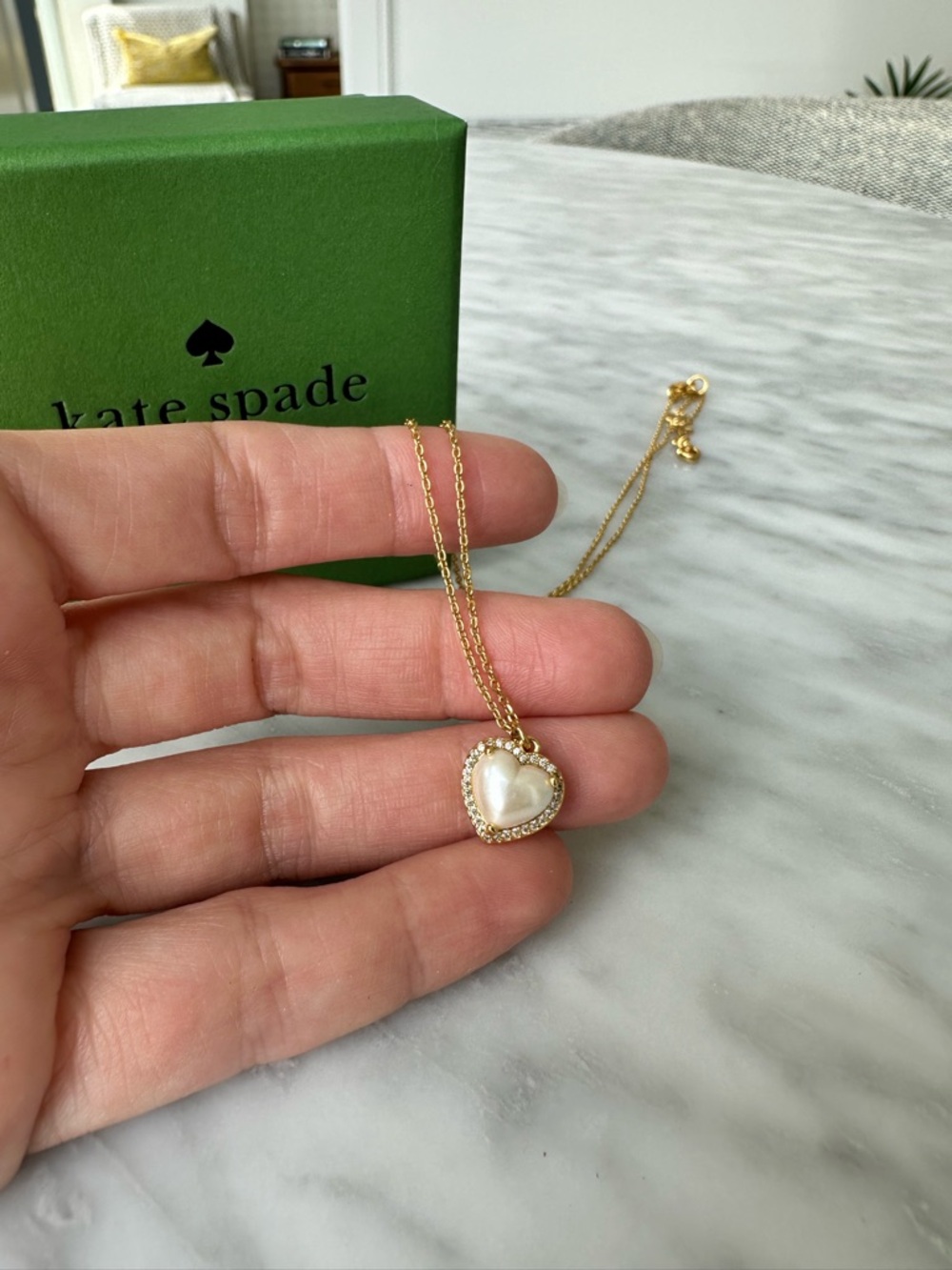 kate spade Gold Heart Pearl Pendant “My Love” Necklace